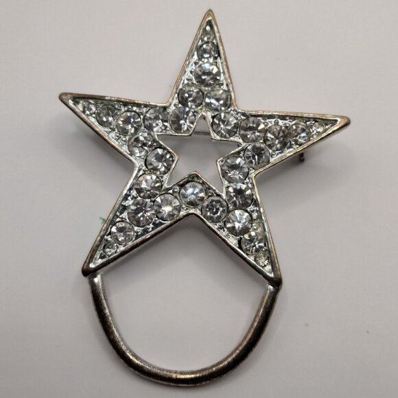 Jewelry - Vintage Silver Rhinestone Star Brooch Lonestar Dangle Charm Loop